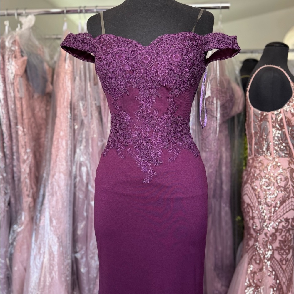 Elegant Purple Lace Off-Shoulder Dress